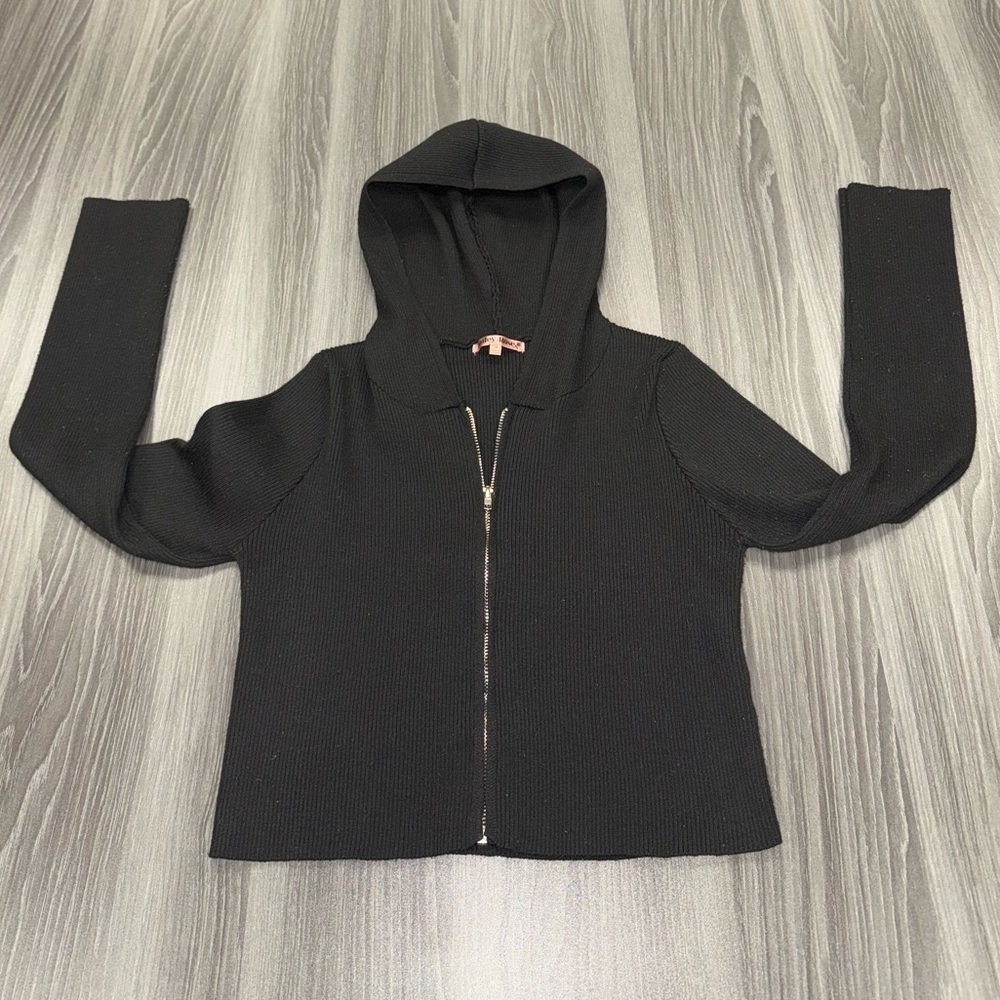 Bailey Rose lightweight fitted knit zip up hoodie sweater size medium black